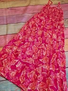 Medium Bright Pink Shell Print Maxi Dress #1561